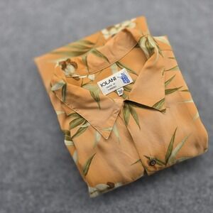Iolani Mens  3XL Tropical Floral Short Sleeve Hawaiian Shirt Orange Floral USA